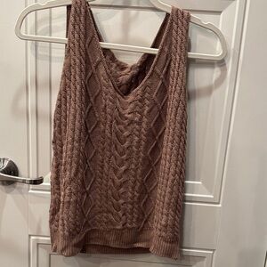 Khaki Neutral V-Neck Cable Knit Sweater Vest New Never Worn